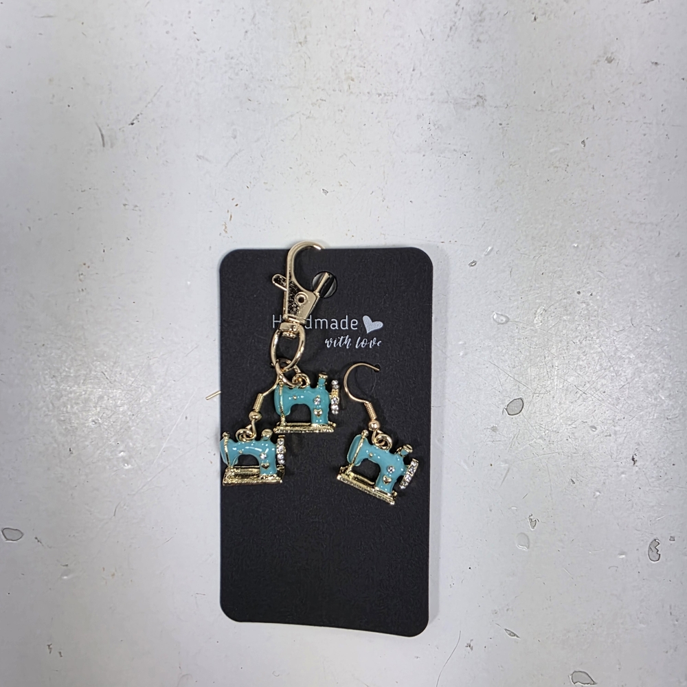 Handmade Sewing Machine Earrings - Turquoise and Gold